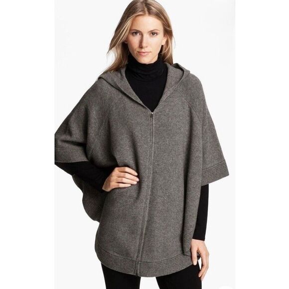 Eileen Fisher Hooded Full Zip Poncho size M Wool Yak Gray - Picture 1 of 10